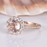 1ct Round Cut Peach Morganite Floral Design Engagement Ring 14k Rose Gold Finish
