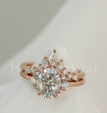 2.2ct Oval Simulated Diamond Cluster Crown Bridal Ring Set 14k Rose Gold Plated