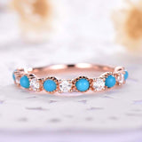2ct Wedding Band Round Cut Diamond Turquoise Half Eternity 14k Rose Gold Finish