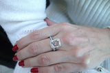 2ct Emerald Peach Morganite Engagement Ring 14k WhiteGold Finish Halo Bridal Set