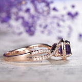3ct Round Cut Purple Amethyst Engagement Ring Halo Diamond 14k Rose Gold Finish
