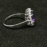 2.3ct Engagement Ring Oval Cut Purple Amethyst Floral Halo 14k White Gold Finish