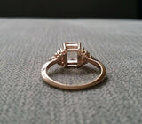 3.5ct Emerald Cut Peach Morganite Bridal Set Engagement Ring 18K Rose Gold Over