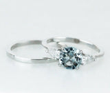 2.1ct Round Cut Simulated Aquamarine Three Stone Bridal Set 4k White Gold Plated
