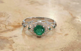2ct Round Cut Emerald Engagement Ring Antique Inspired Halo 14k White Gold Over