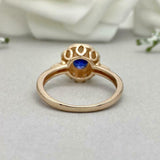 2.2ct Engagement Ring Round Cut Blue Sapphire Milgrain Halo 14k Rose Gold Finish