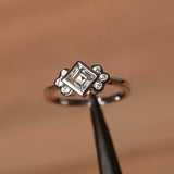 1.6ct Engagement Ring Asscher Cut Morganite Stylish Floral 14k White Gold Finish