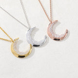 1ct Round Cut Moissanite Half Moon Cluster Pendant Chain 14k Yellow Gold Plated