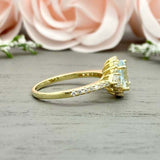 2.3ct Oval Cut Blue Aquamarine Diamond Accent Halo Ring 14k Yellow Gold Finish