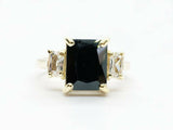 2.5ct Engagement Ring Radiant Cut Black Diamond Trilogy 14k Yellow Gold Finish