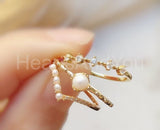 0.1ct Round Cut Simulated Diamond Pearl Curved Wed Band 14k Yellow Gold Plated