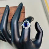 3ct Engagement Ring Oval Cut Blue Sapphire Floral Cluster 14k White Gold Finish