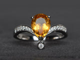 2.1ct Pear Cut Yellow Citrine Curved Stackable Design Ring 14k White Gold Finish