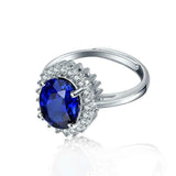 3ct Oval Cut Blue Sapphire Diamond Floral Halo Solitaire Ring 14k WhiteGold Over