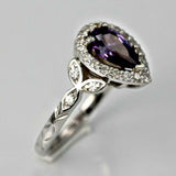 2ct Pear Cut Purple Amethyst Engagement Ring Halo Floral 14k White Gold Finish