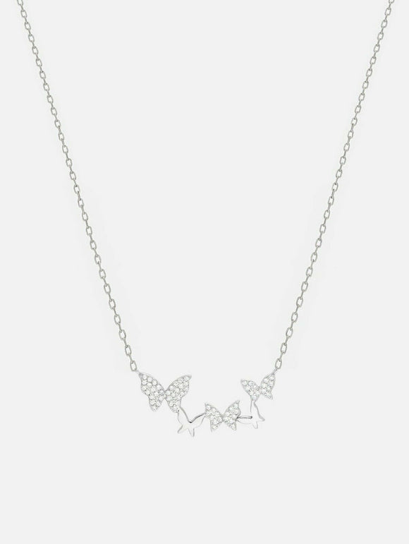 0.6ct Diamond Pendant with Chain Round Cut Butterfly Cute 14k White Gold Finish