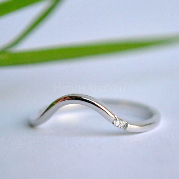 0.05ct Round Cut Moissanite Stacking Curved Wedding Band 14K White Gold Plated