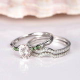 3.5ct Oval Cut Peach Morganite Trio Set Women Engagement Ring 14k WhiteGold Over