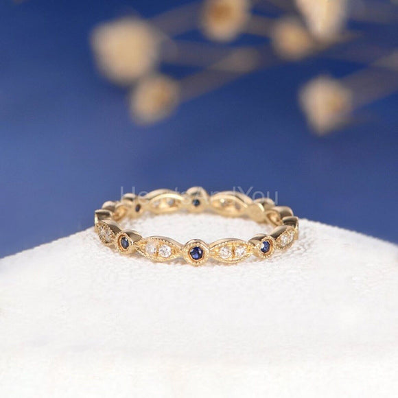 0.12ct Round Cut Simulated Sapphire Anniversary Wed Band 14k Yellow Gold Plated