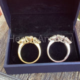 2.1ct Round Cut Moissanite Three Stone Engagement Ring 14k Yellow Gold Plated