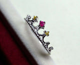 0.15ct Engagement Ring Round Cut Pink Ruby Princess Crown 14k White Gold Finish