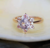 2.5ct Round Peach Morganite Diamond Flower Engagement Ring 14k Rose Gold Over