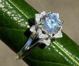 Flower Solitaire Engagement Ring 2.4ct Round Cut Diamond 14k White Gold Finish