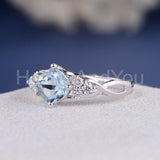 2.3ct Cushion Cut Simulated Blue Aquamarine Infinity Ring 14k White Gold Plated