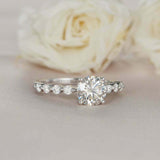 1.6ct Round Cut Diamond Single Prong Solitaire with Accents 14k WhiteGold Finish