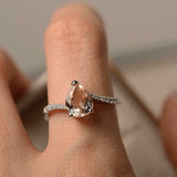1.7ct Engagement Ring Pear Cut Morganite Swirl with Accents 14k WhiteGold Finish