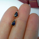 1ct Pear Cut Blue Sapphire Diamond Teardrop Stud Earrings 14k Yellow Gold Finish