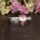 1ct Pear Cut Peach Morganite Infinity Twisted Engagement Ring 14k WhiteGold Over