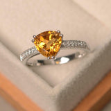 2.2ct Engagement Ring Trillion Cut Citrine Diamond Accent 14k White Gold Finish