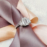 2ct Emerald Cut Diamond Engagement Ring Solitaire Trilogy 14k White Gold Finish