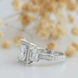 3Ct Radiant Cut Diamond Vintage Milgrain Engagement Ring 14K White Gold Finish