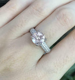 2.3ct Round Cut Peach Morganite Solitaire Cluster Accent Ring 14k WhiteGold Over