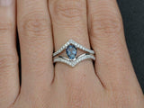 2.3ct Engagement Ring Pear Cut London Blue Topaz Bridal Set 14k WhiteGold Finish