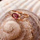 1.6ct Engagement Ring Oval Cut Ruby Diamond Accent Trilogy 14k Rose Gold Finish