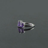 2ct Engagement Ring Emerald Cut Purple Amethyst Three Stone 14k WhiteGold Finish