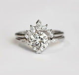 1.5ct Round Cut Diamond Engagement Ring Crown Bridal Set 14k White Gold Finish