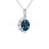 1ct Oval Cut Simulated London Blue Topaz Half Halo Pendant Chain 14k Gold Plated