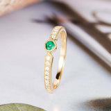 1.3ct Round Green Emerald Engagement Ring Accents Solitaire 14k Yellow Gold Over