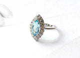 1.7ct Marquise Blue Aquamarine Engagement Ring Milgrain Halo 14k White Gold Over