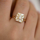 2ct Baguette Cut Diamond Enchanting Art Deco Cocktail Ring 14k Yellow Gold Over