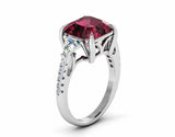 2ct Asscher Cut Red Garnet Trillion Accent Trilogy Ring 14k White Gold Finish