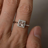 1.5ct Princess Cut Peach Morganite Engagement Ring 14k White Gold Over Solitaire