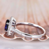 2.3ct Engagement Ring Oval Cut Blue Sapphire Diamond Floral 14k WhiteGold Finish
