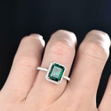 2.23ct Green Emerald Cut Round Accent Halo Engagement Ring 14k White Gold Finish