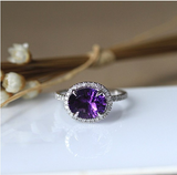 2ct Oval Cut Purple Amethyst Engagement Ring 14k WhiteGold Finish Halo Solitaire