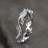 0.5ct Round Cut Green Emerald Wedding Band Leaf Petals 14k White Gold Finish